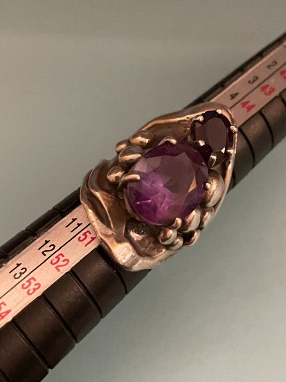 Vintage Sterling Silver Ring Artisan Handmade OOAK Amethyst Free Form Sz 4.5 ART